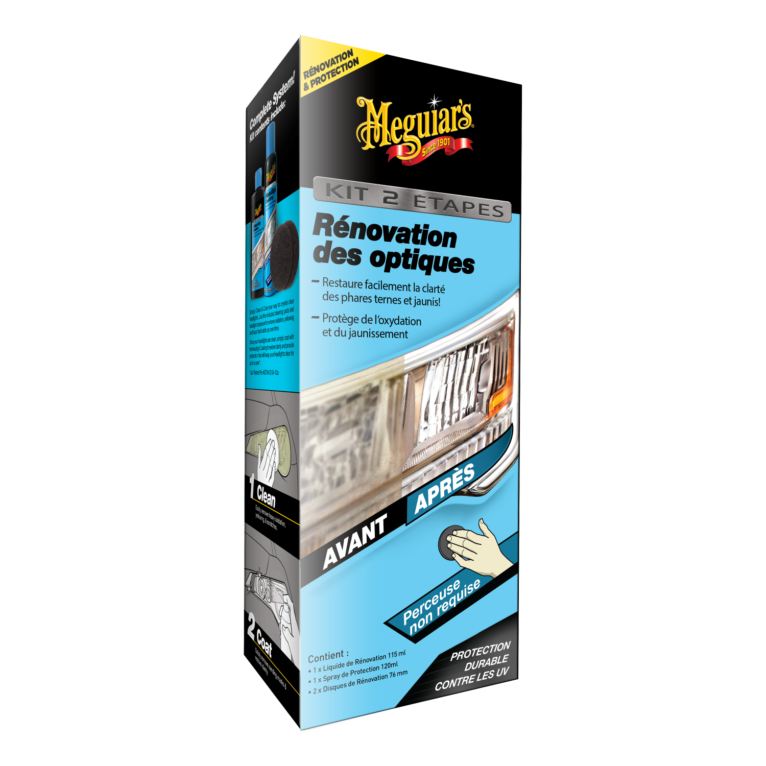 Jufisto Kit Complet Restauration Phares Voiture – Mega Polissage & Renovation Pour 2 Phares, Compatible Perceuse, Efface Jaunissement & Rayures
